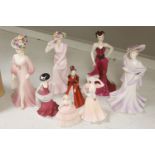 Eight Coalport bone china figurines, including three of 'The Ascot Lady' (1984-6)