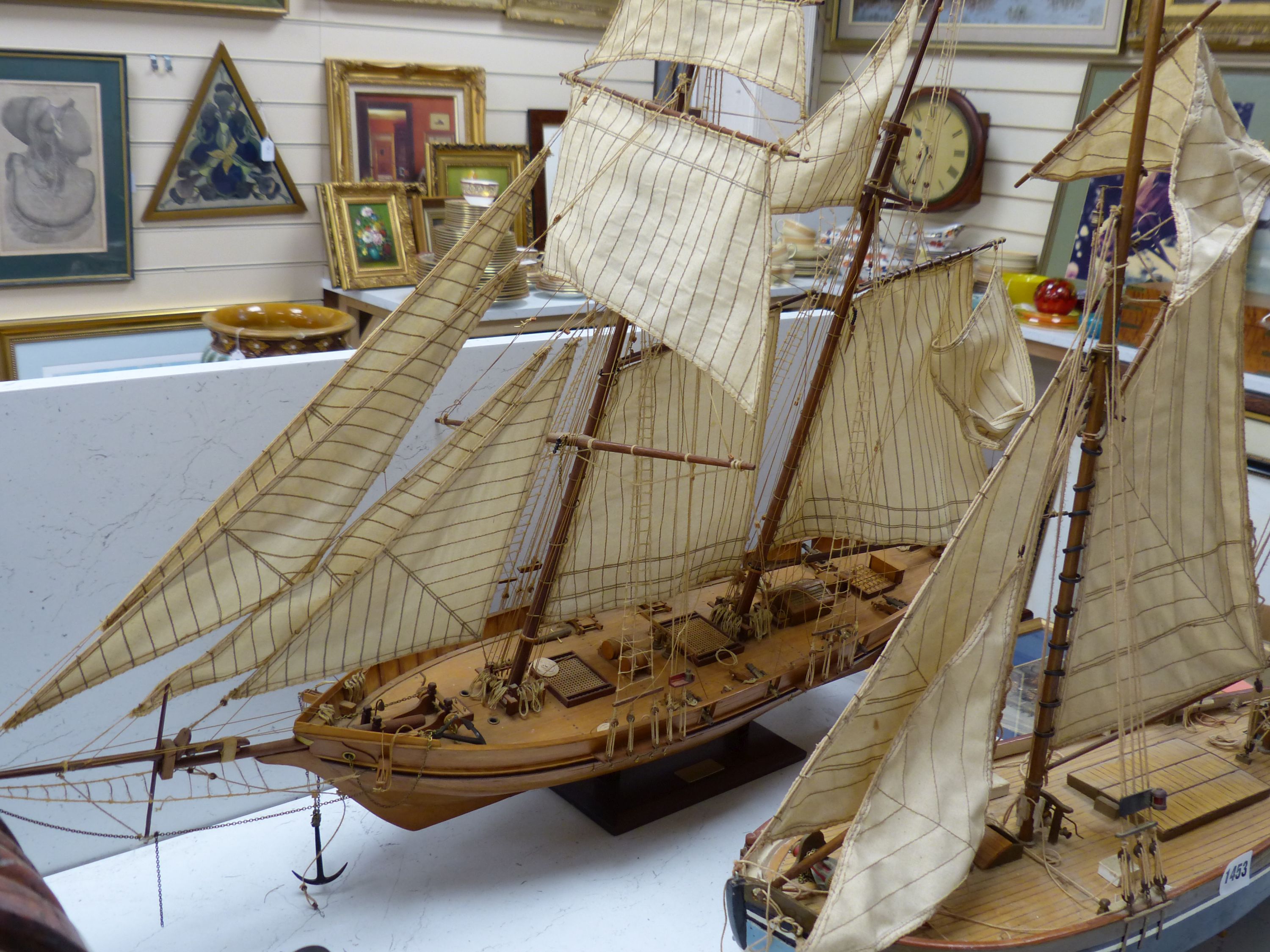 Two scratch built model boats, a clipper and a barge, larger 90 cm - Image 3 of 5