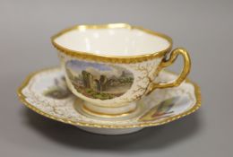 A Flight Barr & Barr cup and saucer, painted with Binstead cottage, Isle of White and Land Gate,