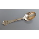 An early 18th century continental? white metal trefid spoon,the oval bowl with raised Rat Tail