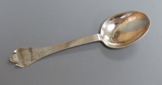 An early 18th century continental? white metal trefid spoon,the oval bowl with raised Rat Tail