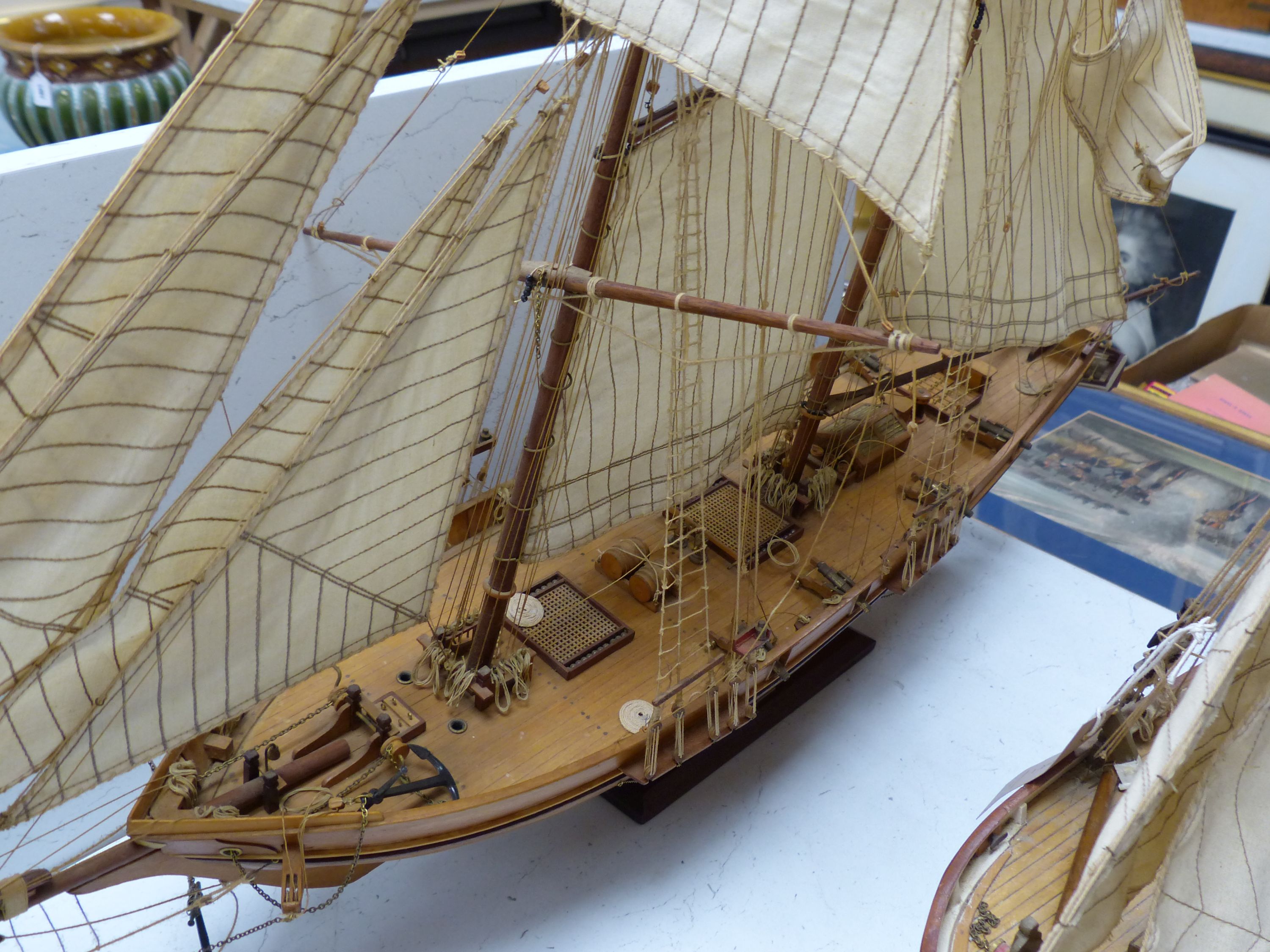 Two scratch built model boats, a clipper and a barge, larger 90 cm - Image 4 of 5