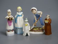 Three Royal Worcester figures, 'Saturday's Child', 'Monday's Child' and 'Polly Put the Kettle On'