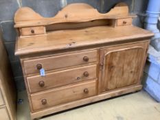 A Victorian pale pine low dresser, width 136cm, depth 51cm, height 104cm