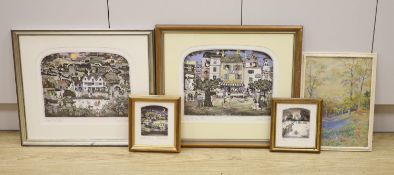 Graham Clarke (b. 1951), two pairs of signed limited edition coloured etchings and a watercolour of