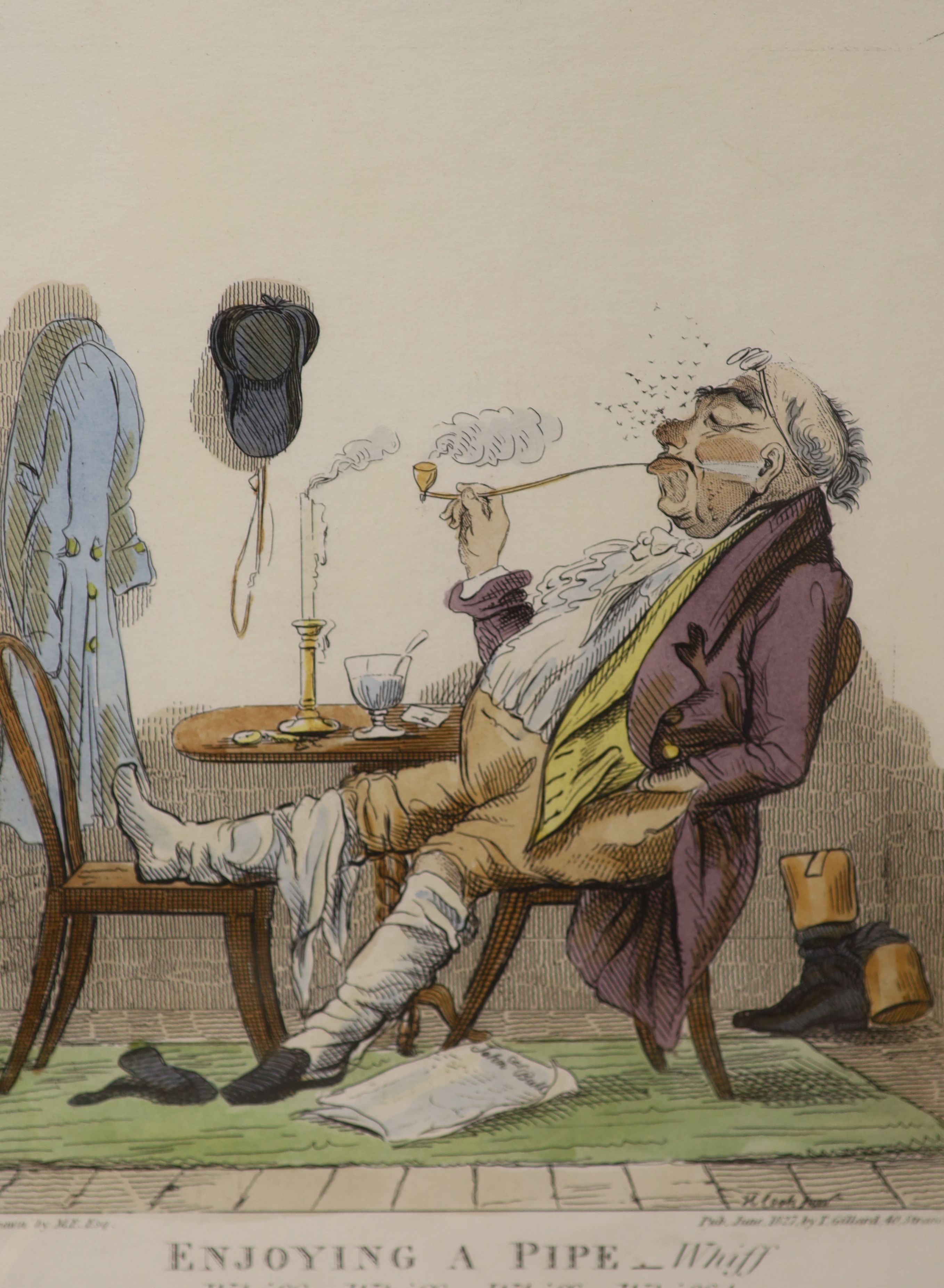 Two 19th century caricatures, 'Enjoying a pipe' and 'Swallowing a pill' (reprints), 28 x 23cm - Image 3 of 3