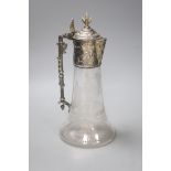 A late Victorian electroplate mounted etched glass claret jug