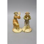 A pair of Royal Worcester figures of Stephen and companion, he with a flute and she with a