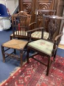 A Georgian mahogany elbow chair and three other single chairs (4)