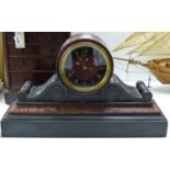 A Victorian black slate and rouge marble mantel clock (no key or pendulum), length 53cm