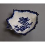 A Derby leaf shaped pickle dish printed with roses, under a painted border ex. Gilbert Bradley