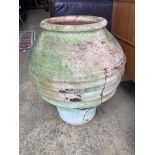 A circular Greek style earthenware garden planter, height 52cm