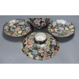 A Chinese millefleur bowl, rice bowl, cover and four plates, Guangxu mark, early 20th century