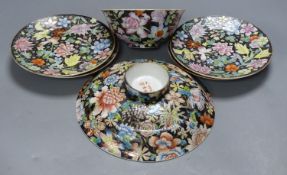 A Chinese millefleur bowl, rice bowl, cover and four plates, Guangxu mark, early 20th century