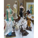 Four Albany bronzed metal and ceramic of elegant 1920's ladies, including 'Female Aviator', three