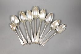 Nine assorted 18th and 19th century silver table and desert spoons, various dates and makers,17.