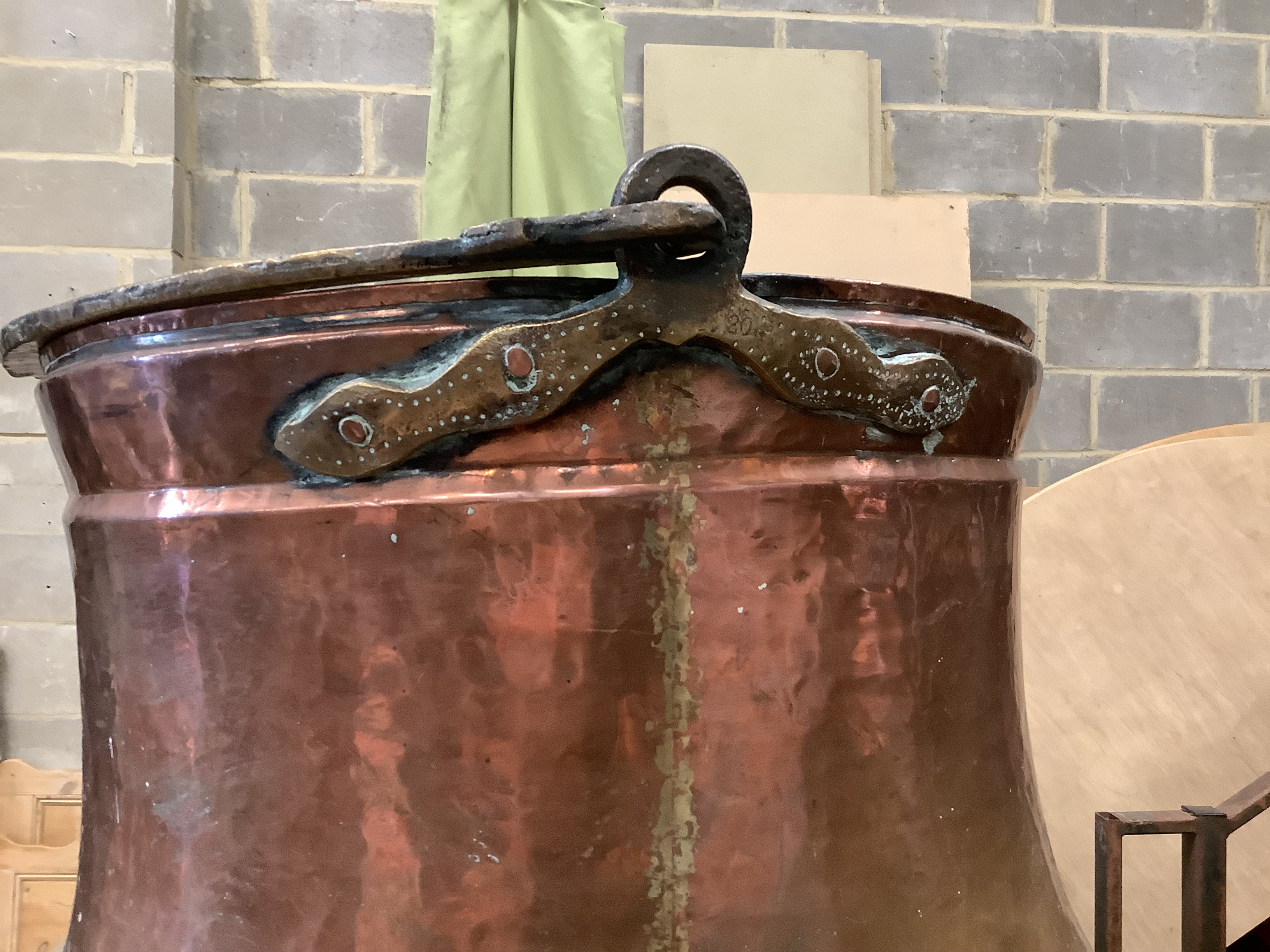 A large Eastern copper and brass cauldron, diameter 46cm, height 38cm - Image 2 of 3