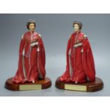 Two cold-cast porcelain figures of HM Queen Elizabeth II by Timothy Potts,commissioned for those