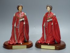 Two cold-cast porcelain figures of HM Queen Elizabeth II by Timothy Potts,commissioned for those