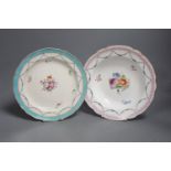 A Chelsea Derby plate painted with central floral bouquet c.1778 and a Chelsea Derby soup plate c.