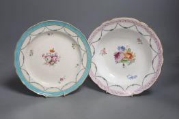 A Chelsea Derby plate painted with central floral bouquet c.1778 and a Chelsea Derby soup plate c.