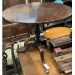 A George III and later circular mahogany tripod tea table, diameter 78cm, height 71cm