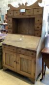 A 19th century pine bureau, width 96cm, depth 48cm, height 175cm