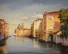 Guiseppe Bertoli after Bouvard, oil on canvas, 'Vista Di Un Canale Veneziano', signed, 39 x 48cm