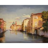 Guiseppe Bertoli after Bouvard, oil on canvas, 'Vista Di Un Canale Veneziano', signed, 39 x 48cm