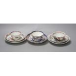 Three 18th century Chinese famille rose or Imari tea bowls together with five saucers