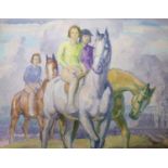 Harold Dearden (1888-1962), oil on canvas, Sketch of women riding horses, 27 x 34cm