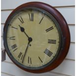 A late Victorian mahogany dial clock (key and pendulum), diameter 38cm