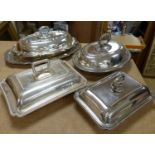 Four assorted silver plated tureens and 1 dish (5)