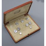 An early 20th century 18ct & Pt, mother of pearl and sapphire set octagonal part dress stud set (