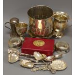 A Victorian silver half-fluted cylindrical vase, a small pedestal cup, a quaich, a Prince of Wales