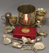A Victorian silver half-fluted cylindrical vase, a small pedestal cup, a quaich, a Prince of Wales