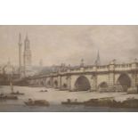 Stadler after Farrington, colour print, View of London Bridge, overall 44 x 62cm