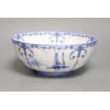 A Royal Crown Derby blue and white bowl painted with sailing scenes, by W.E.J. Dean, diameter 23cm