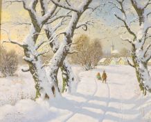 Z* Nemeth (20th century), oil on canvas, Winter landscape,signed, gilt and green velvet frame,50 x