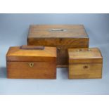 A Victorian walnut sewing box and two tea caddies (3)