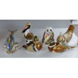 Six Royal Crown Derby animal and bird paperweights