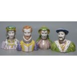 A French tin-glazed faience small bust of Catherine de Medici, another of Francois I and two