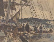 Claude Muncaster (1903-1974), watercolour, Sailors on deck, signed and dated 1930, 25 x 32cm