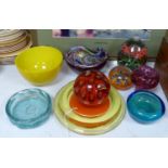 A quantity of Murano and Scandinavian coloured glassware,including a heavy moulded glass lamp base,