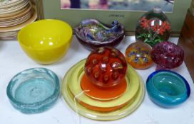 A quantity of Murano and Scandinavian coloured glassware,including a heavy moulded glass lamp base,