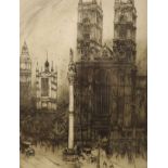 Louis Weirter (1873-1932), drypoint etching, Westminster Abbey, signed in pencil, 5/60, 50 x 37cm