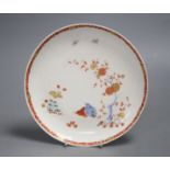 A Bow saucer shaped dish, painted with two quail pattern, c.1758, diameter 20cm