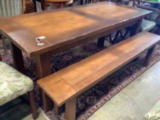 A French provincial rectangular fruitwood farmhouse table,fitted two small drawers on square