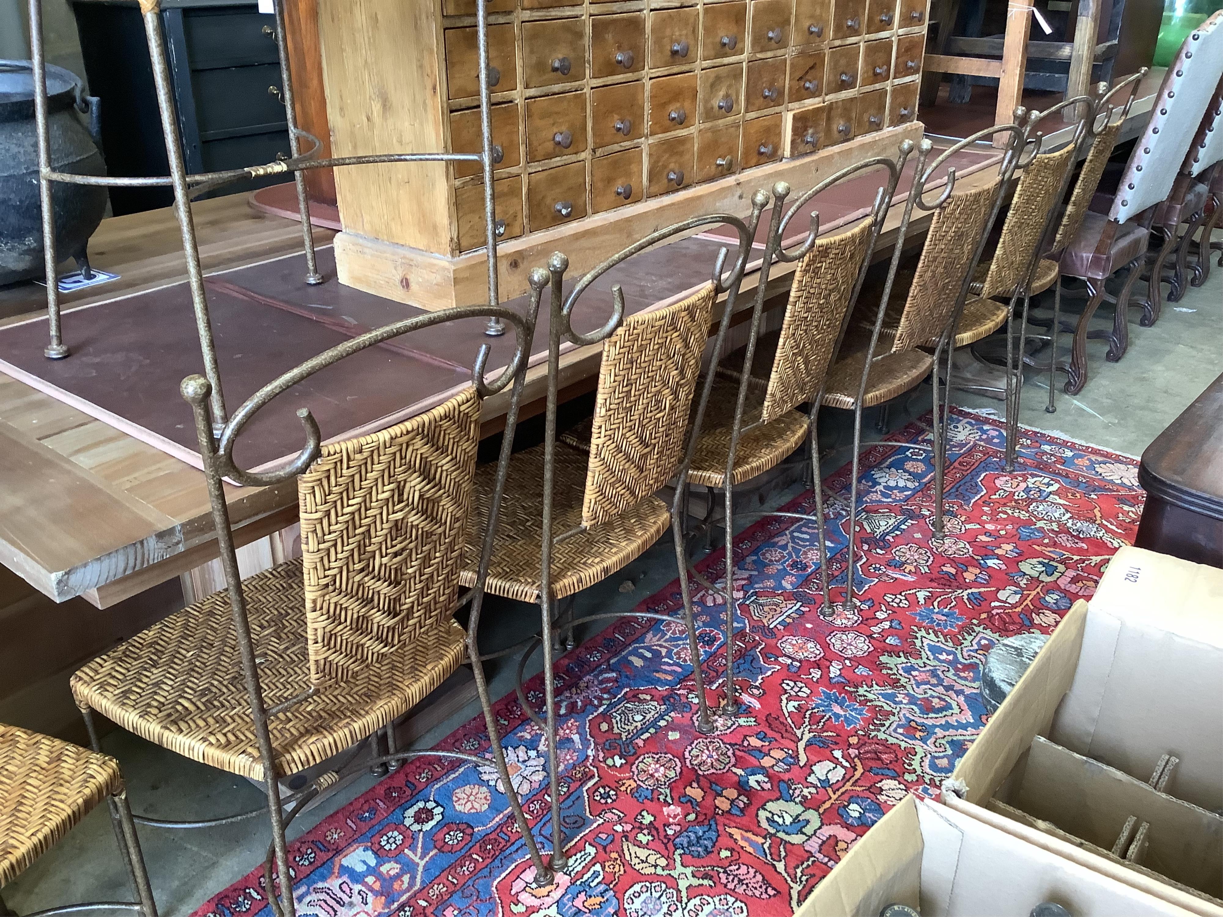 A set of contemporary wrought iron and rattan dining chairs - Image 3 of 3