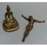 An Indian Buddhist figure and a gilt bronze Corpus Christi, largest 13cm